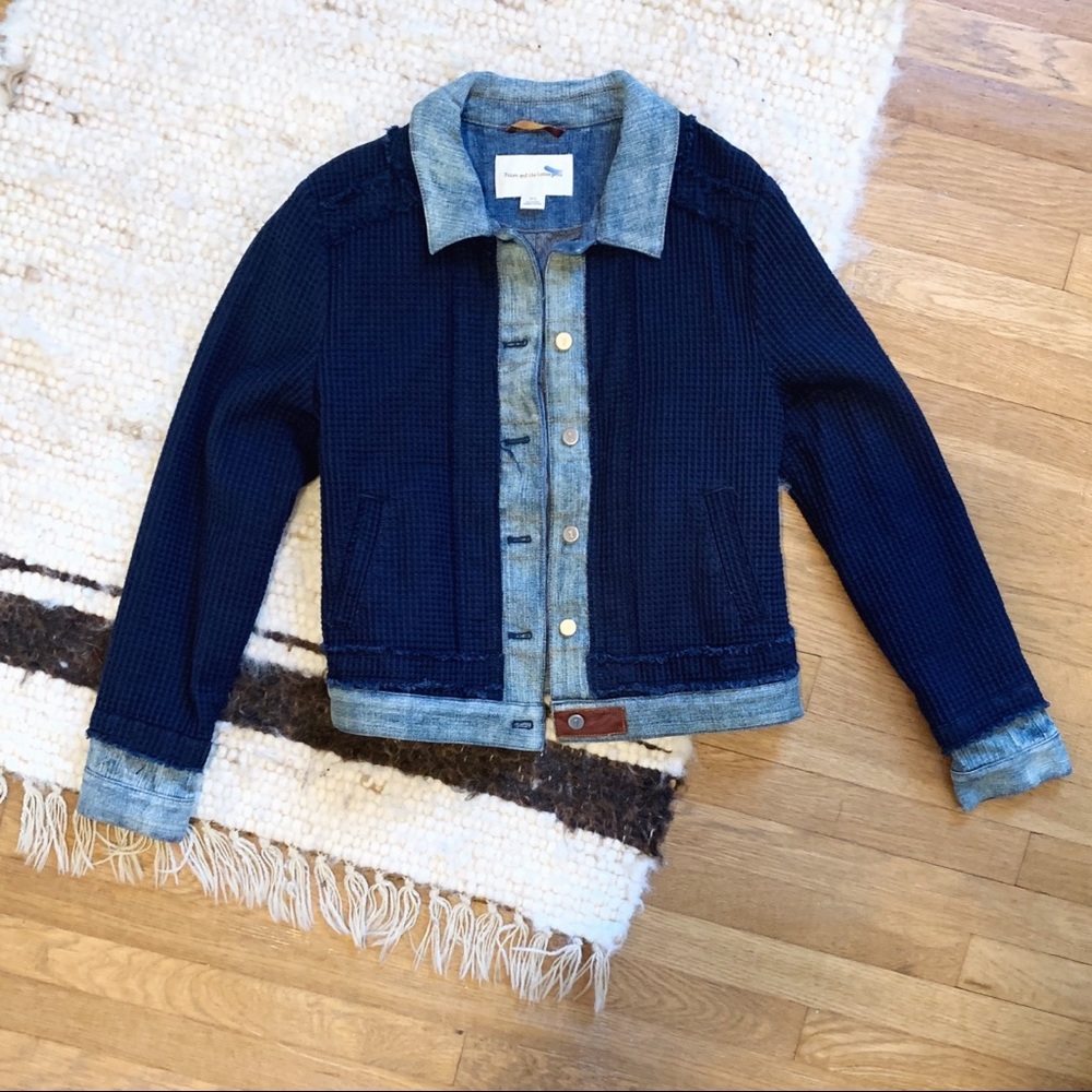 Anthropologie Pilcro and The Letterpress Waffle Knit Denim Jacket L